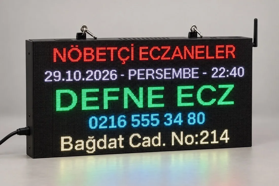 The panoecza LED sign, showing the duty list